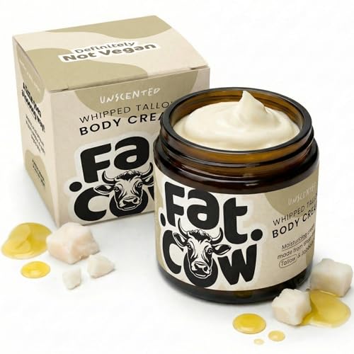Fat Cow Skincare Beef Tallow Skin Care, Beef Tallow Moisturiser, Grass Fed & Whipped, Enriched with Jojoba Oil for Skin Hydration and Sensitive Skin, Eczema Relief, 120ml Unscented
