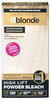 Jerome Russell Bblonde High Lift Bleach Powder - Hair Bleach for Blonde to Dark Brown Hair Colour with Mineral Oils for Hair Care, Blonde Hair Dye Lifts 6-9 Shades, Pack of 6 Sachets inside (6 X 25g)