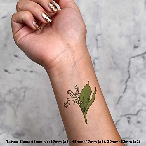 Azeeda 4 x 'Lily of the Valley' Temporary Tattoos - Water Resistant, Skin-Safe, Non-Toxic Transfers, Mixed Sizes (TO00058482)