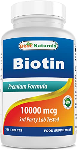 Best Naturals Biotin (Also Called Vitamin B7), 10,000 mcg, 365 Days Supply (1 Year Supply), 365 Tablets (365 Count (Pack of 1))