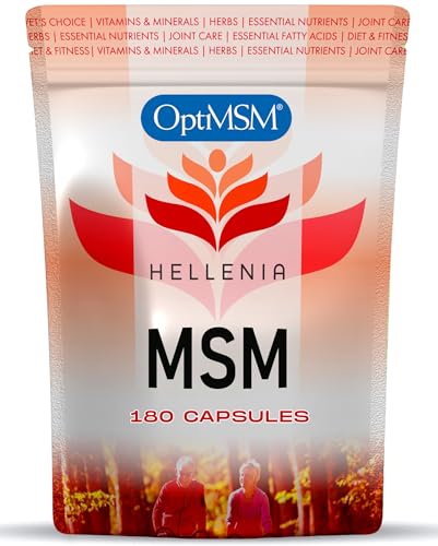 Hellenia MSM Capsules Using Branded OptiMSM - 180 Capsules | 100% Pure Methyl Sulphonyl Methane | The Purest, Most Researched MSM, No Additives & Non-GMO | Suitable for Vegans