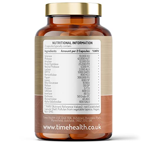 Digestive Enzymes – Comprehensive Food Intolerance Complex – Targets Multiple Intolerances Including Gluten, Lactose & Casein – 120 Capsules – UK Made – Zero Additives (120 Count (Pack of 1))
