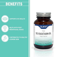 Quest Sea Buckthorn Oil Omega 3, 6 & 7, Berry Oil & Palmitoleic Acid Supplement. Supports Skin & Eye Health Plus Post Menopause Dryness. Vegan Omega Anti-Inflammatory Supplement Tablets (120 Capsules)