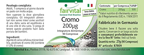 Fairvital | Chromium 200mcg from Chromium picolinate - Bulk Pack for 3 Months - HIGH Dosage - Vegan - 90 Tablets