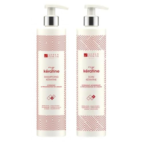 Urban Keratin Kit Duo | Sulphate-Free Shampoo and Care Kit with Keratin | Brazilian Shampoo and Smoothing Conditioner (400 ml x 2) | Made in France