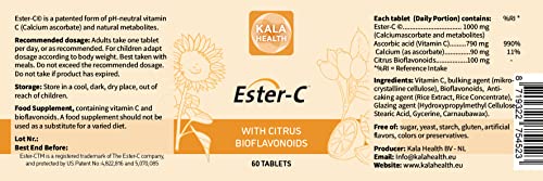 Kala Health - Ester C Tablets 1000 mg per Tablet high-dose Calcium ascorbate with Vitamin C metabolites and 100 mg Citrus bioflavonoids - contributes to The Immune System (60)