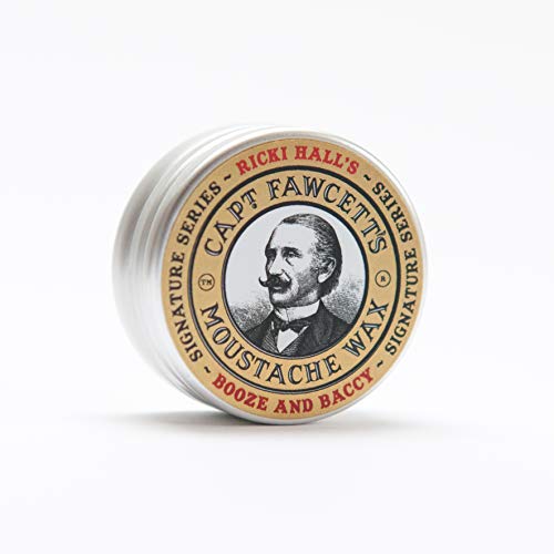 CAPTAIN FAWCETT Captain Fawcett Ricki Hall’s Booze & Baccy Moustache Wax 15ml – Firm Hold Moustache Styling Wax for Men – Whiskey, Honey & Tobacco Scented Grooming Wax for a Classic Finish