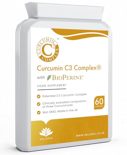 Turmeric - Curcumin C3 Complex® with BioPerine® - 60 Capsules | High Strength Curcumin Supplement | Turmeric Capsules - Suitable for Vegans - Made in The UK by Hellenia