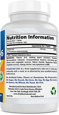 Vitamin B-6 100 mg 250 Tablets by Best Naturals (250 Count (Pack of 2))