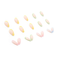 JUSTOTRY 24 Pcs Rainbow Almond Short False Nails,French Tip Press on Nails with Wavy Pattern,Pastel Fake Nails Medium,Oval Stick on Nails for Women Nails Art