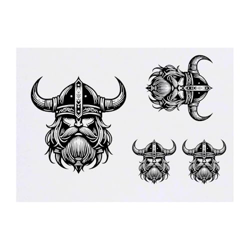 Azeeda 4 x 'Viking Head' Temporary Tattoos - Water Resistant, Skin-Safe, Non-Toxic Transfers, Mixed Sizes (TO00085486)