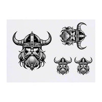 Azeeda 4 x 'Viking Head' Temporary Tattoos - Water Resistant, Skin-Safe, Non-Toxic Transfers, Mixed Sizes (TO00085486)