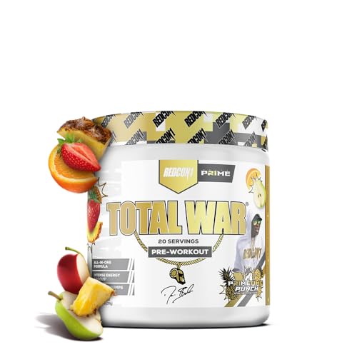 REDCON1 Pre Workout Powder for Men & Women - Total War - All-in-One Preworkout with Beta Alanine & Citruline Malate to Support Energy & Endurance - Prime Time Punch (20 Servings)