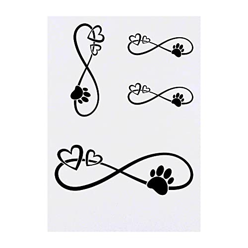 Azeeda 4 x 'Infinity Hearts & Paw' Temporary Tattoos - Water Resistant, Skin-Safe, Non-Toxic Transfers, Mixed Sizes (TO00046461)
