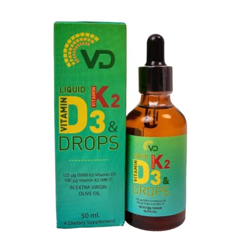 VD Liquid Vitamin D3 & K2 Drops Vitamin D3 2500 IU & Vitamin K2 MK-7 50 UG | Optimal Absorption Vitamin D3 & K2 | High Strength Vitamin D3 & K2 Liquid Drops for Bones, Teeth, Muscle Function and Immune System Booster