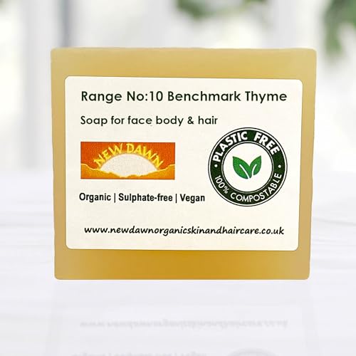 New Dawn Handmade Natural Benchmark Thyme Soap Bar - Range No.10 - Eczema/Psoriasis/Itchy Skin/Acne/Oily Skin & Hair/Folliculitis, in-grown hairs/rasor bumps, Shaving and other Rashes, Acne. - 75g