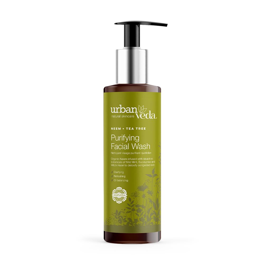 Urban Veda Purifying Face Wash with Neem | Oily Skin Face Wash with Spearmint | Tea Tree Oil for Acne Treatment | Acne Facewash with Ecualyptus Oil | Women & Mens FaceWash for Skin Care | 150 ml