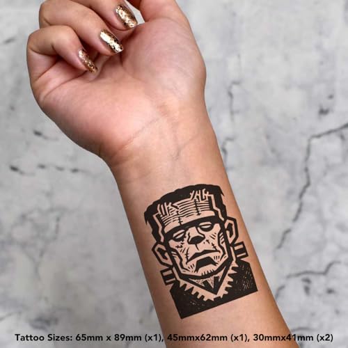 Azeeda 4 x 'Frankenstein's Monster' Temporary Tattoos - Water Resistant, Skin-Safe, Non-Toxic Transfers, Mixed Sizes (TO00085500)