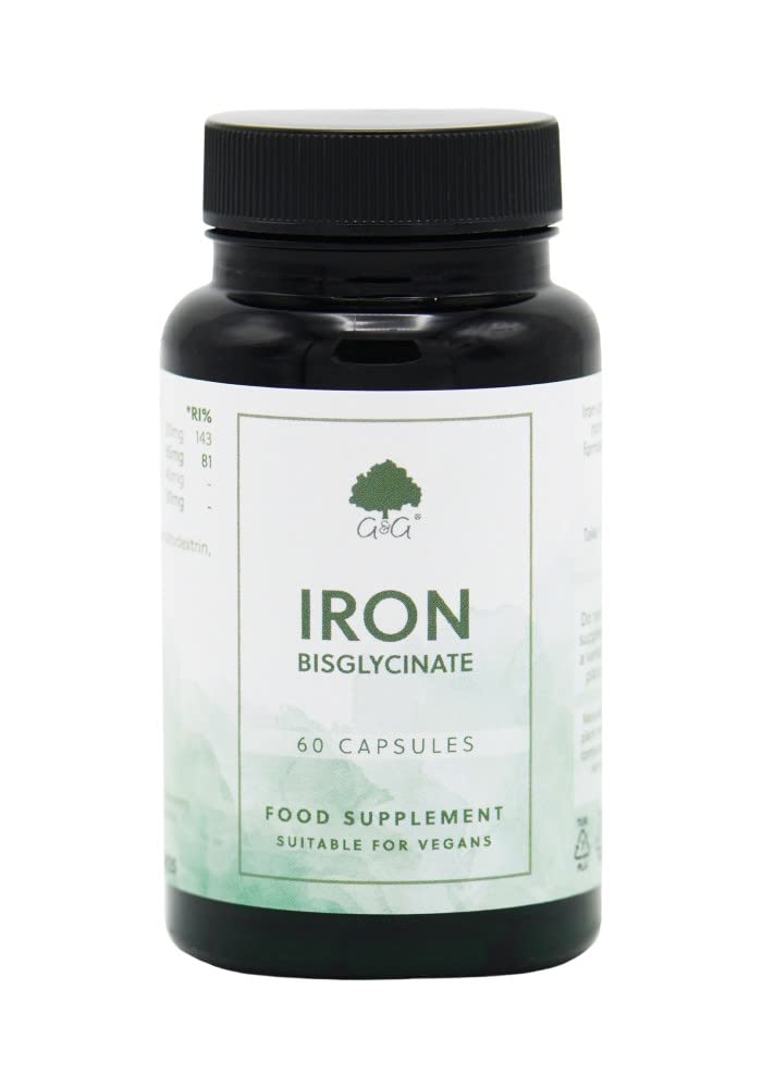Iron (bisglycinate) Capsules | 20mg Iron (bisglycinate) per Capsule | 60 Vegan Capsules | Chelated Iron for Better Absorption | with Vitamin C | G&G Vitamins