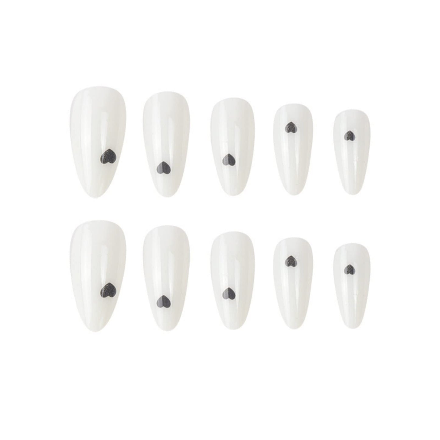 JUSTOTRY 24 Pcs Almond Press on Nails Short with Black Heart Designs,Milky False Nails Oval,French Stick on Nails for Women and Teens,Valentine's Day Fake Nails for Nails Art