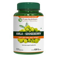 PURE NUTRITION NATURAL TREASURES Pure Nutrition Amla Capsules (Indian Gooseberry) 1000 mg per Serving | 120 Veg Capsules | Amla Fruit Extract 500 mg + Powder 500 mg | Standardized Extract | Non-GMO Herbal Supplement