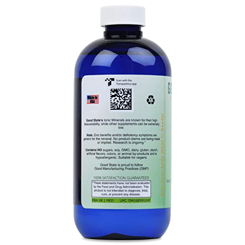 Good State | Liquid Ionic Zinc | Dietary Supplement | Great for Immune System | 96 Servings at 18 Mg | 8 Fl oz Bottle