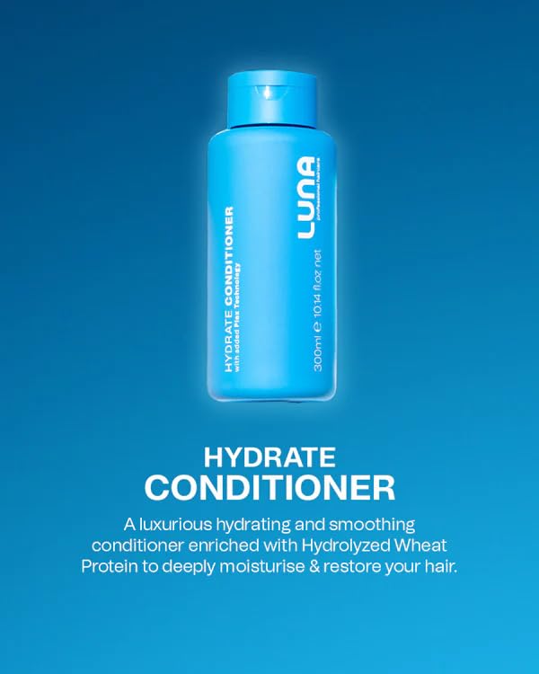 Luna Professional Haircare Hydrate Conditioner - Moisturising Hair Care with Hydrolyzed Wheat Protein for Dry and Lifeless Hair Strands - Nourishing Beauty Formula for Healthy-Looking Shine - 300ml