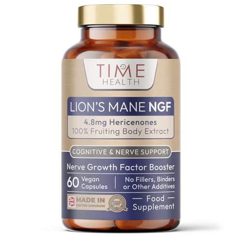 Time Health Lions Mane NGF - High Strength - Vegan - No Fillers, Binders or Flow Agents - Pullulan Capsules - 60 Capsules