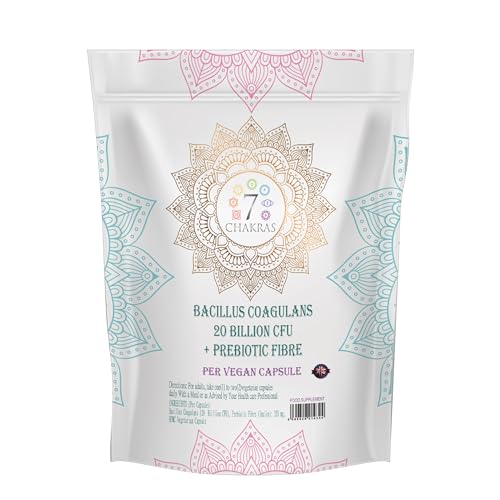 7 Chakras 7C Bacillus Coagulans | 60 High Strength Spore Probiotic Capsules - 20 Billion CFU Bacillus Coagulans Probiotic per Serving | Non-GMO, Gluten & Allergen Free | Made in The UK