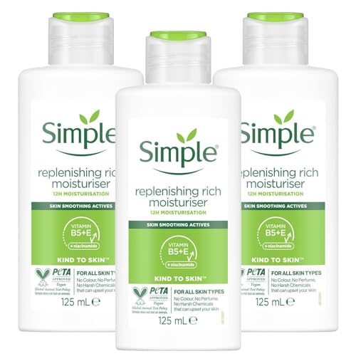 3 x 125mL | Simple Kind To Skin Replenishing Rich Moisturiser 125ml | 12 Hrs Moisturisation | For All Skin Types | 3 Pack