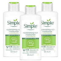 3 x 125mL | Simple Kind To Skin Replenishing Rich Moisturiser 125ml | 12 Hrs Moisturisation | For All Skin Types | 3 Pack