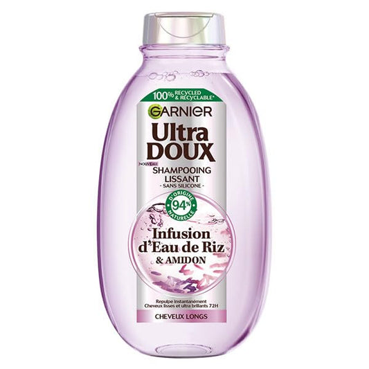 Garnier Ultra Doux - Softness & Shine Smoothing Shampoo with Rice Water Infusion - Unruly and Unruly Hair - 250 ml
