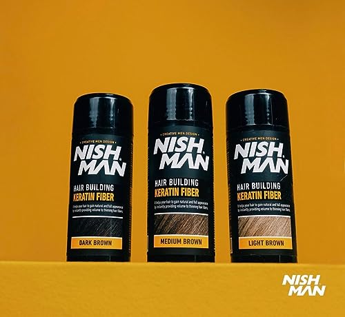 nishman NISHMAN Hair Fibres, Light Brown, 21g | Hair Building Keratin Fiber | Hair Powder for Thinning Hair | Hair loss Concealer for Women & MeN