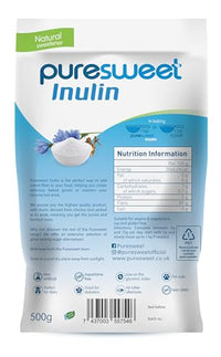 Puresweet® Premium Inulin Prebiotic Fibre Powder 500g - Chicory Root, 100% Pure Inulin, Highly Soluble, Made in The EU, Fructo Oligosaccharide (FOS), Gluten Free, Vegan.