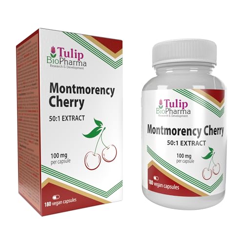 Tulip BioPharma Montmorency Cherry 5,000mg Equivalent | 180 Vegan Capsules | 3-Month Supply | 50:1 Tart Cherry Extract, No Sugar | 3rd Party Lab Tested