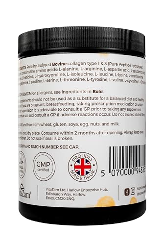 VitaZam Vitazam Fine Diamond Bovine Collagen Powder - Hydrolyzed Type 1 & 3 Collagen Powder Protein Supplement for Healthy Skin, Nails, Bones & Joints - Easy Mixing Vital Nutrients & Proteins