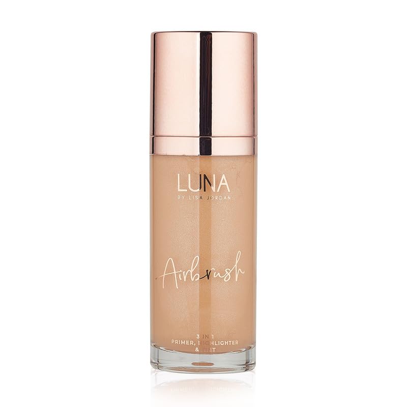 LUNA BY LISA JORDAN LUNA 3 in 1 Airbrush Primer Makeup, Highlighter and Skin Tint - Weightless and Breathable Illuminating Primer - Fine Line & Pore Minimizer - Tan Shade