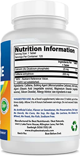 Best Naturals Caffeine Maximum Potency 200mg 120 Tablets (120 Count (Pack of 2))