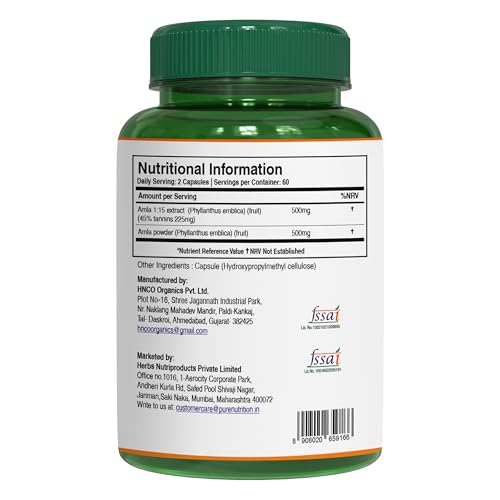 PURE NUTRITION NATURAL TREASURES Pure Nutrition Amla Capsules (Indian Gooseberry) 1000 mg per Serving | 120 Veg Capsules | Amla Fruit Extract 500 mg + Powder 500 mg | Standardized Extract | Non-GMO Herbal Supplement