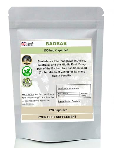 Your Best Supplement Baobab Capsules 1500mg- Superfood, (Pure no additives) High Strength (120)