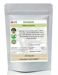 Your Best Supplement Baobab Capsules 1500mg- Superfood, (Pure no additives) High Strength (120)