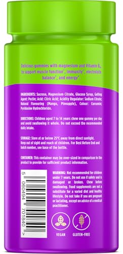 Wellgard Vegan Kids Magnesium Gummies – Delicious Gummies for Energy, Electrolyte Balance, Bones, Muscles & Better Quality of Sleep