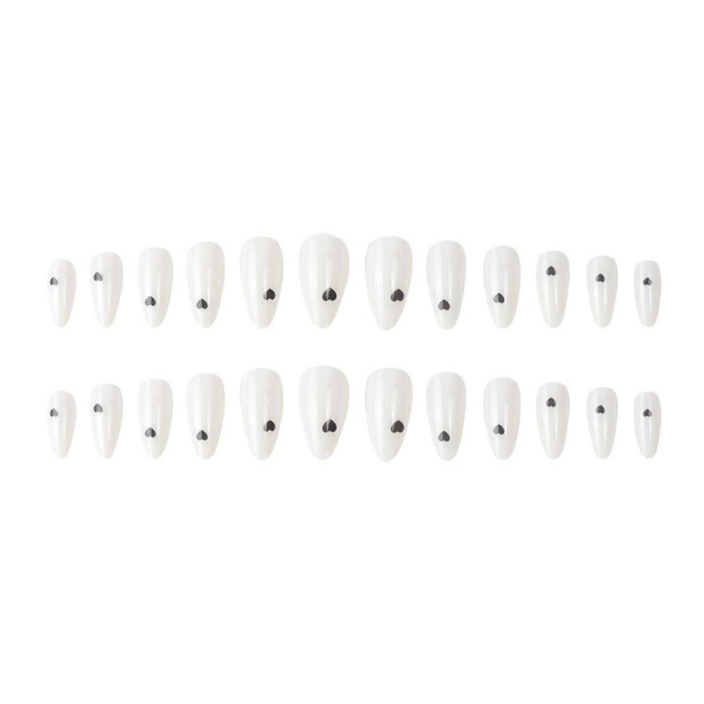 JUSTOTRY 24 Pcs Almond Press on Nails Short with Black Heart Designs,Milky False Nails Oval,French Stick on Nails for Women and Teens,Valentine's Day Fake Nails for Nails Art