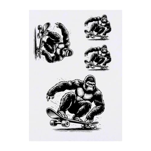 Azeeda 4 x 'Gorilla on a Skateboard' Temporary Tattoos - Water Resistant, Skin-Safe, Non-Toxic Transfers, Mixed Sizes (TO00070600)