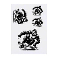 Azeeda 4 x 'Gorilla on a Skateboard' Temporary Tattoos - Water Resistant, Skin-Safe, Non-Toxic Transfers, Mixed Sizes (TO00070600)