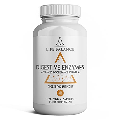 Life Balance Digestive Enzymes - Advanced Intolerance Formula - for Gluten, Casein & Lactose Intolerances - 120 Pullulan Capsules - Vegan - UK Made - No Additives (120 Capsule Bottle)
