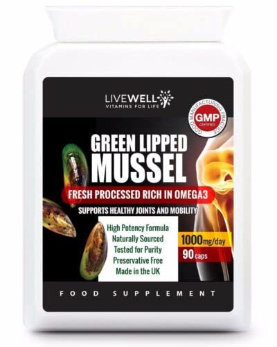 Livewell Vitamins For Life Live Well Vitamins for Life - Green Lipped Mussel for Humans - 1000 Mg Capsules - Rich in Omega 3 - Naturally Sourced & Preservative Free Formula - for Better Bones & Joints - 90 Capsules Bottle