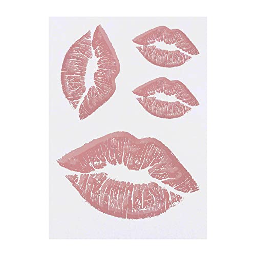 Azeeda 4 x 'Pink Lipstick Kiss' Temporary Tattoos - Water Resistant, Skin-Safe, Non-Toxic Transfers, Mixed Sizes (TO00057702)