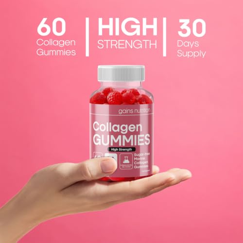 Gains Nutrition GN Marine Collagen Gummies | 60 High Strength Collagen Supplements - 1000mg Marine-Collagen per Serving with Biotin Zinc & Vitamin C | Non-GMO, Gluten & Allergen Free