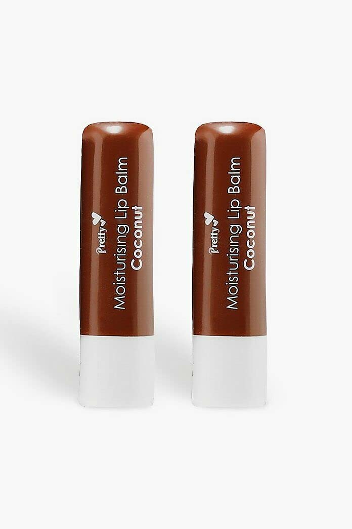 2 x Coconut Moisturising Lip Balm Tubes by Pretty - Softens, Soothes & Protects Dry Chapped Lips - 2 x 4.3g